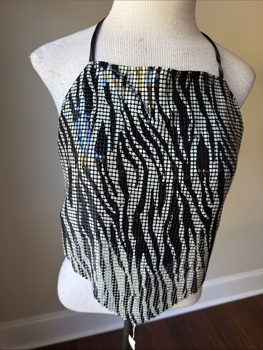 Black & White Sequin Zebra Halter Camisole